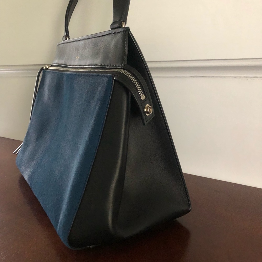 CELINE RARE NWT Medium Edge Satchel Blue Ponyhair & Black Leather - Picture 6 of 13